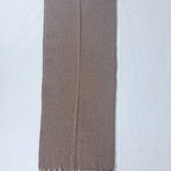 FENDI Cravatte Solid Logo Brushed Woven Cashmere Fringe Brown Rectangle SCARF - Picture 5 of 8